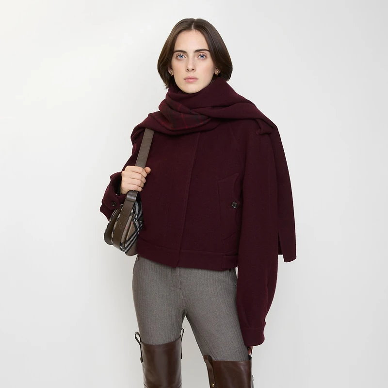 Detachable Scarf Wool Jacket in Wine red - Women | Burberry® Official