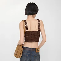 Cropped Crochet Mouliné Cotton Top in Black/red - Women | Burberry® Official