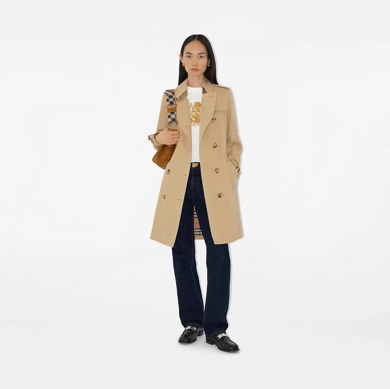 Mid-length Kensington Heritage Trench Coat in Honey - Women, Cotton Gabardine | Burberry® Official