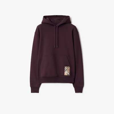 Check Label Cotton Hoodie in Wine red - Men | Burberry® Official