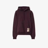 Check Label Cotton Hoodie in Wine red - Men | Burberry® Official