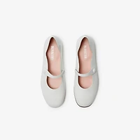 Leather Mary Jane Flats in Optic white