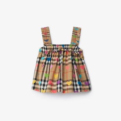 Heart Check Cotton Top in Sand | Burberry® Official