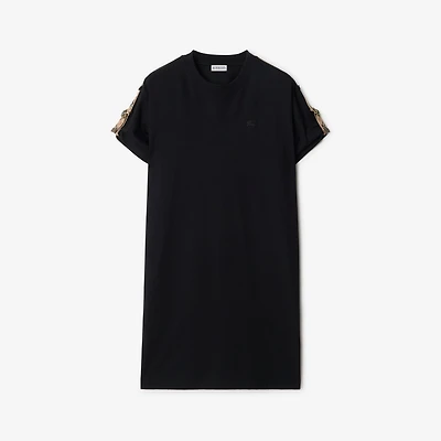 Check Trim Cotton T-shirt Dress in Black - Women | Burberry® Official