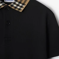 Check Collar Cotton Polo Shirt in Black | Burberry® Official