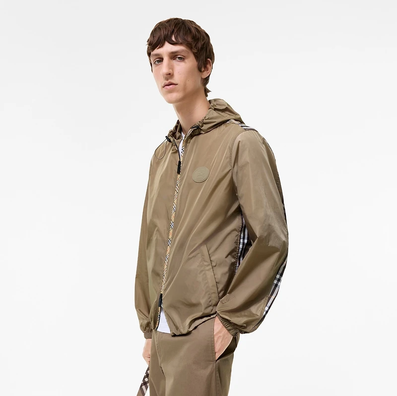 Check Trim Nylon Hooded Jacket in FINCH BROWN - Men | Burberry® Official