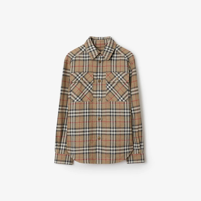 Oversized Fit Check Cotton Linen Shirt in Nut - Men | Burberry® Official