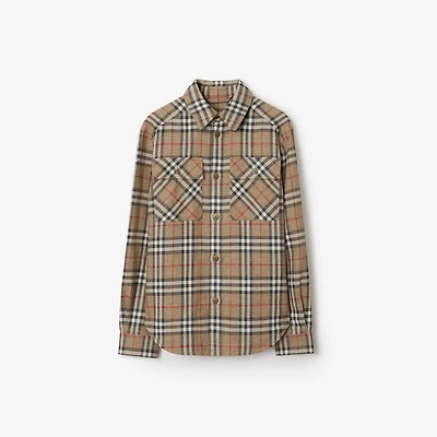 Oversized Fit Check Cotton Linen Shirt in Nut - Men | Burberry® Official