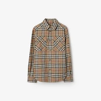 Oversized Fit Check Cotton Linen Shirt in Nut - Men | Burberry® Official
