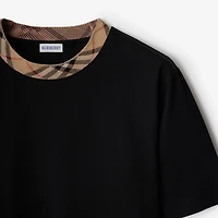 Check Trim Cotton T-shirt in Black - Men | Burberry® Official