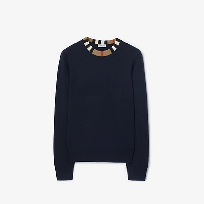 Icon Stripe Trim Wool Cashmere Sweater in Navy - Men | Burberry® Official