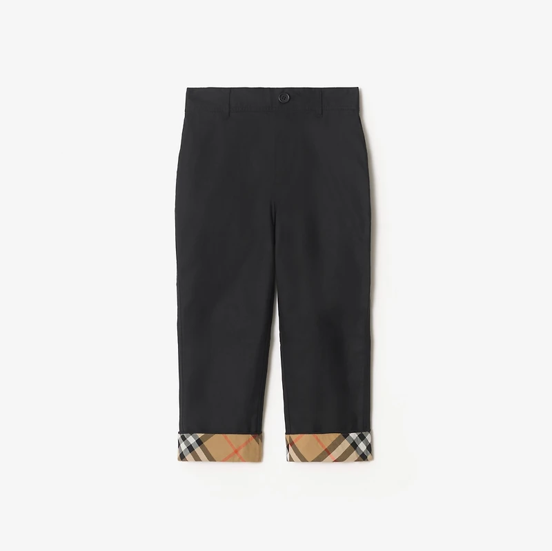 Check Turn-up Cotton Trousers in Black | Burberry® Official