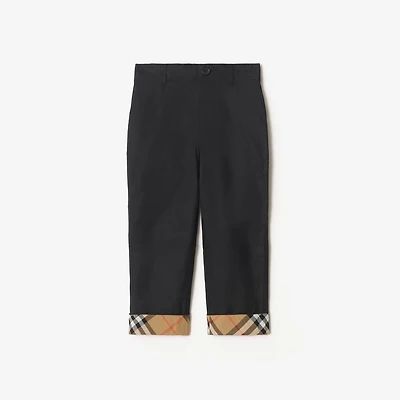 Check Turn-up Cotton Trousers in Black | Burberry® Official