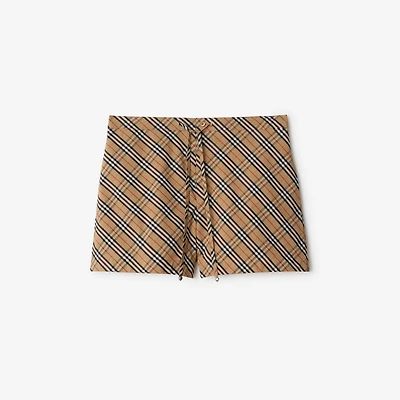 Check Cotton Pyjama Shorts in Sand - Women | Burberry® Official