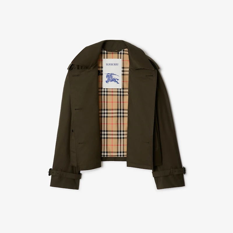 Cropped Tropical Gabardine Trench Jacket in Juniper green - Women, Cotton | Burberry® Official