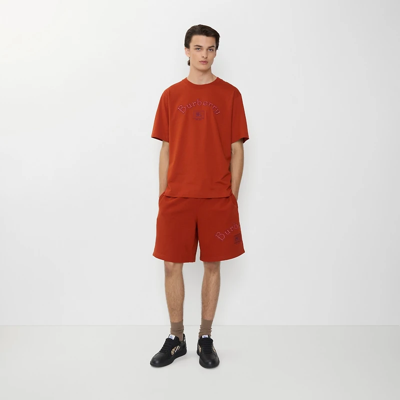 Gothic Logo Cotton Shorts in Fire orange - Men | Burberry® Official