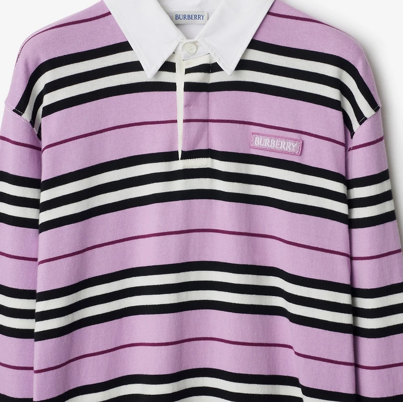 Long-sleeve Striped Cotton Polo Shirt in Dawn - Women | Burberry® Official