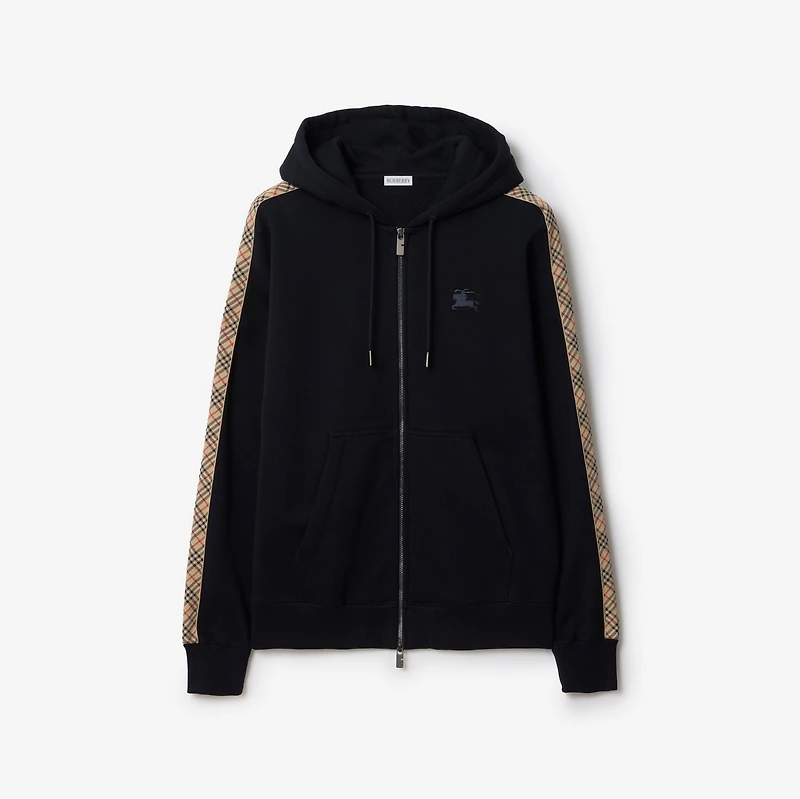 Check Trim Cotton Zip Hoodie in Navy - Men | Burberry® Official