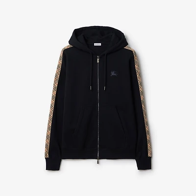 Check Trim Cotton Zip Hoodie in Navy - Men | Burberry® Official