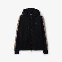 Check Trim Cotton Zip Hoodie in Navy - Men | Burberry® Official