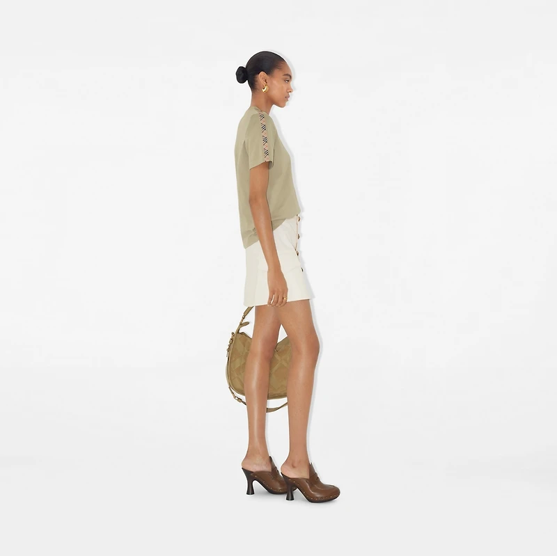 Check Trim Cotton T-shirt in Skylark - Women | Burberry® Official