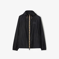 Checker-tape Nylon Hooded Jacket in Navy - Men | Burberry® Official