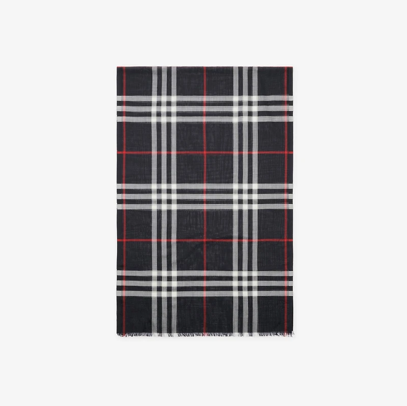 Check Wool Silk Scarf in Navy | Burberry® Official