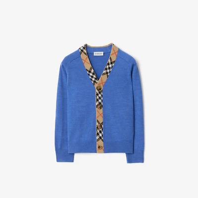 Check Trim Wool Cardigan in Hyacinth blue | Burberry® Official