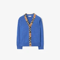 Check Trim Wool Cardigan in Hyacinth blue | Burberry® Official