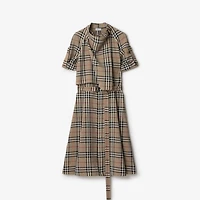 Check Silk Blend Trench Dress in Limestone - Women, Nylon | Burberry® Official