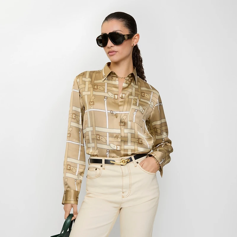 Regular Fit Belt Check Viscose Shirt in Sand beige - Women | Burberry® Official
