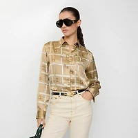 Regular Fit Belt Check Viscose Shirt in Sand beige - Women | Burberry® Official