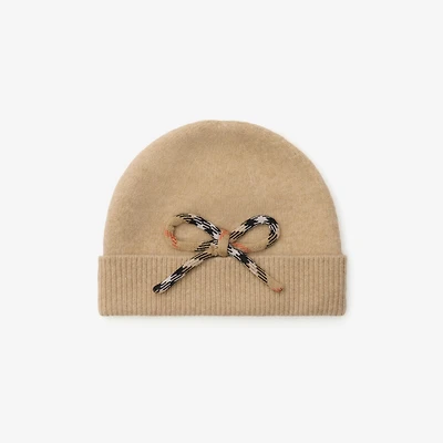 Check Bow Wool Cashmere Beanie in Oatmeal melange - Children | Burberry® Official