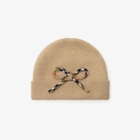 Check Bow Wool Cashmere Beanie in Oatmeal melange - Children | Burberry® Official