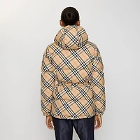 Check Nylon Hooded Puffer Jacket in Sand - Women | Burberry® Official