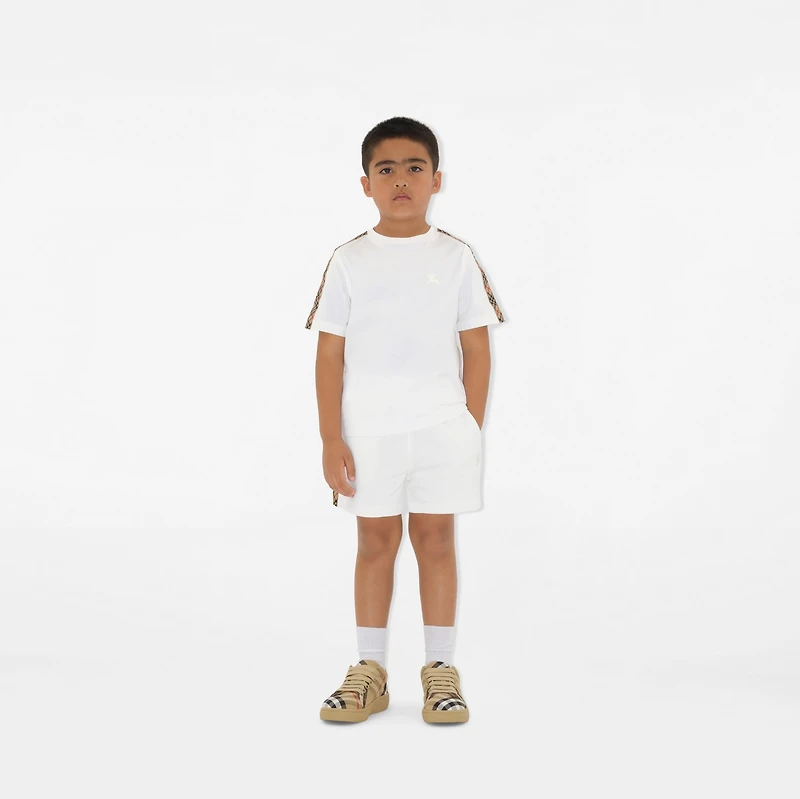 Check Trim Cotton T-shirt in White | Burberry® Official