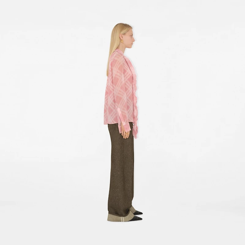 Ruffled Check Silk Blouse in Candy - Women | Burberry® Official