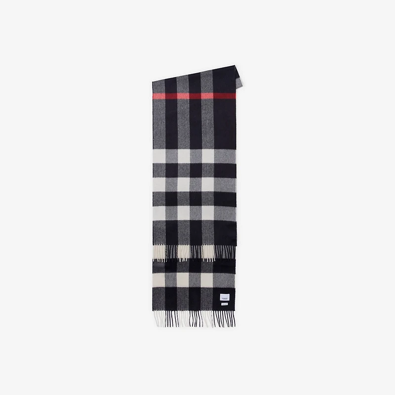 Check Cashmere Scarf in Navy Blue | Burberry® Official