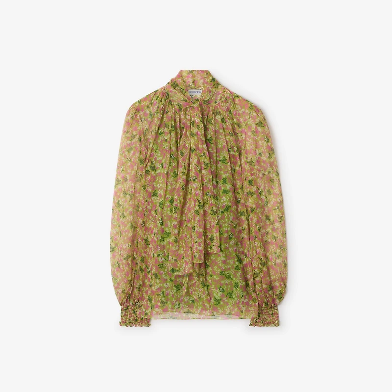 Ditsy Floral Silk Blouse in Bracken green - Women | Burberry® Official