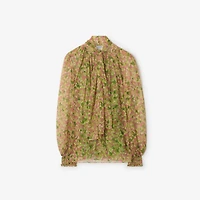 Ditsy Floral Silk Blouse in Bracken green - Women | Burberry® Official