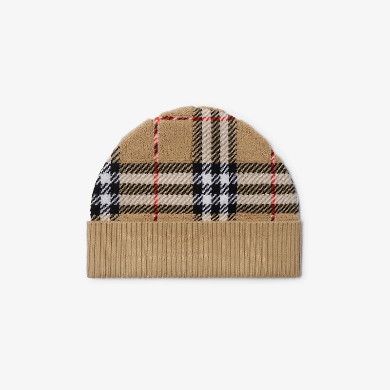Check Wool Beanie in Sand - Children | Burberry® Official