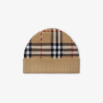 Check Wool Beanie in Sand - Children | Burberry® Official