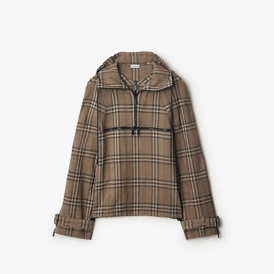 Check Silk Blend Hooded Jacket in Brush - Men | Burberry® Official