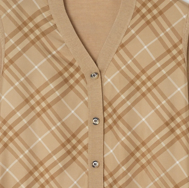Check Panel Wool Silk Cardigan in Camel - Women | Burberry® Official
