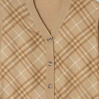 Check Panel Wool Silk Cardigan in Camel - Women | Burberry® Official