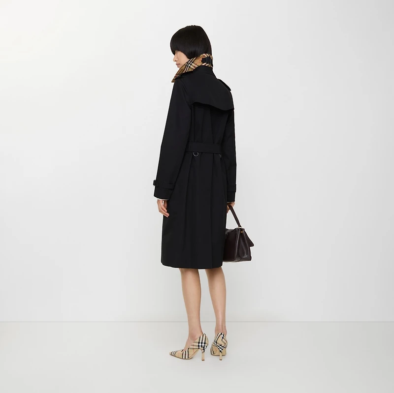 Long Kensington Heritage Trench Coat in Black - Women, Cotton Gabardine | Burberry® Official
