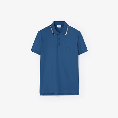 Check Trim Cotton Polo Shirt in Officers blue - Men | Burberry® Official
