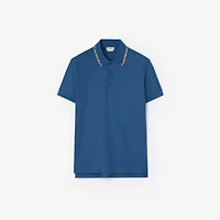 Check Trim Cotton Polo Shirt in Officers blue - Men | Burberry® Official