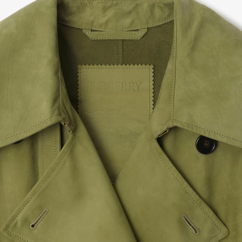 Long Nubuck Trench Coat in Wreath - Women, Leather | Burberry® Official