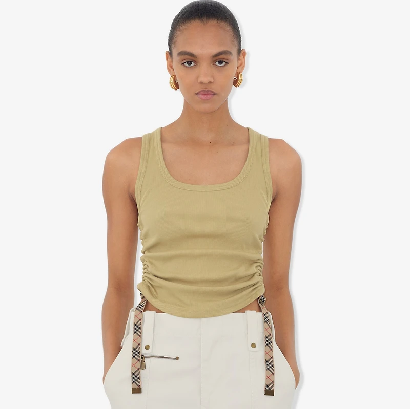 Festival Cotton Blend Tank Top in Hemlock - Women | Burberry® Official